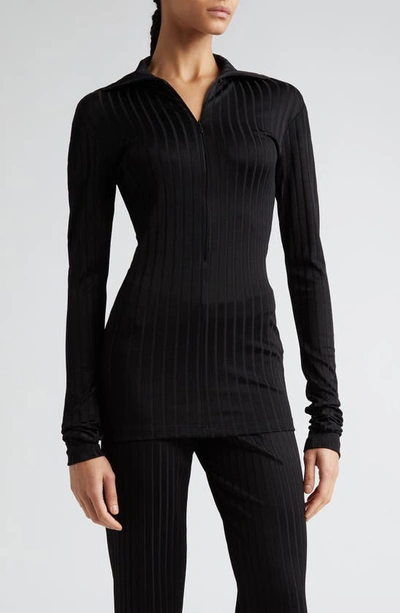 Bite Studios Half Zip Rib Top In Black