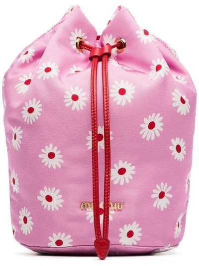 Miu Miu Pink, Red And White Daisy Print Drawstring Pouch