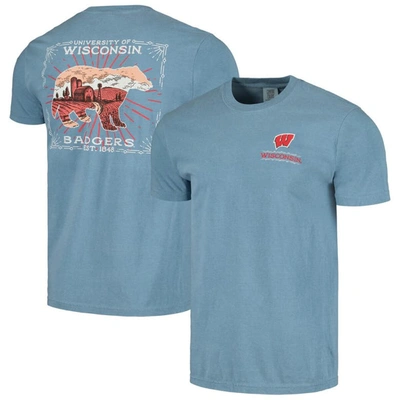 Image One Light Blue Wisconsin Badgers State Scenery Comfort Colours T-shirt