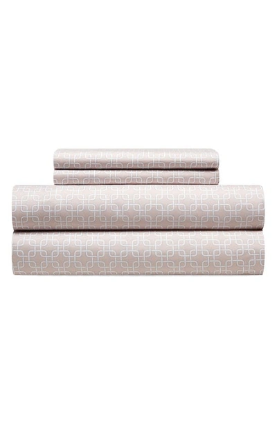 Chic Waffle Grid Print 4-piece Sheet Set In Pink