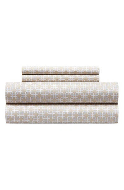 Chic Waffle Grid Print 4-piece Sheet Set In Neutral