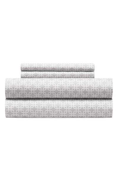 Chic Waffle Grid Print 4-piece Sheet Set In Gray
