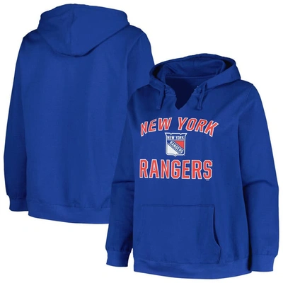 Profile Blue New York Rangers Plus Size Arch Over Logo Pullover Hoodie