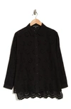 Adrianna Papell Eyelet Button-up Shirt In Black