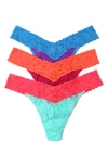 Hanky Panky Stretch Lace Thong Panties In Teal/ Red/ Purple