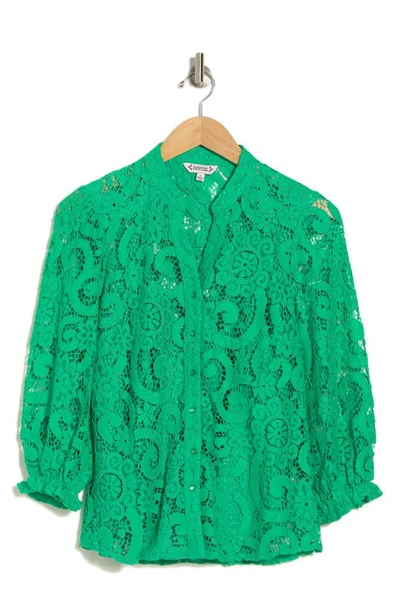 Nanette Lepore Long Sleeve Lace Shirt With Cami Liner In Lily Pad