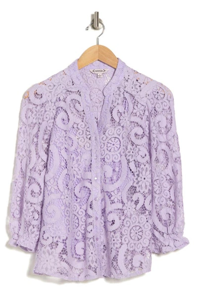 Nanette Lepore Long Sleeve Lace Shirt With Cami Liner In Purple