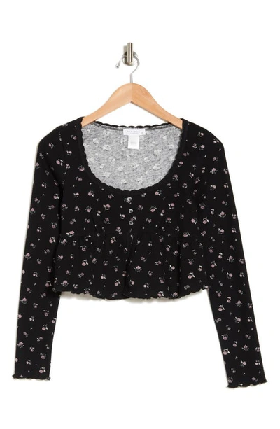 Kirious Long Sleeve Button Front Crop Top In Black Multi