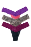 Hanky Panky Low Rise Lace Thongs In Purple/ Animal Print/ Burgundy