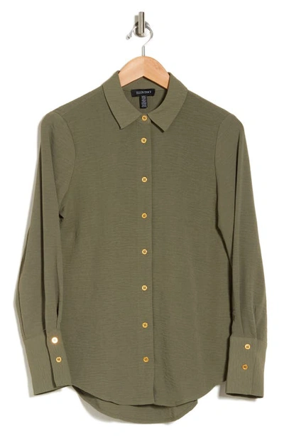 Ellen Tracy Airflow Long Sleeve Button-up Shirt In Light Olive
