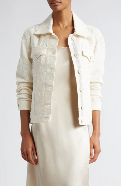 Eleventy Slub Weave Cotton Blend Trucker Jacket In Ivory