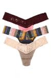 Hanky Panky Low Rise Lace Thongs In Pink/ Dashwood/ Beige