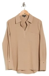Pleione Textured Long Sleeve Tunic Top In Taupe