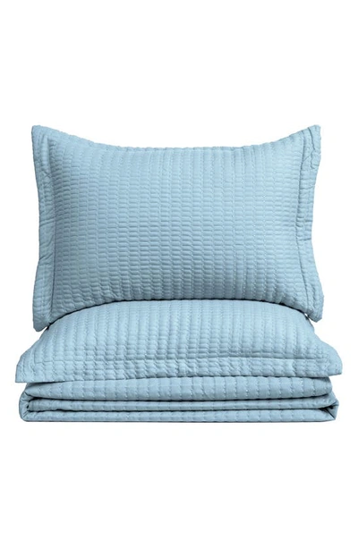 Woven & Weft Channel Stitch Quilt Set In Baby Blue