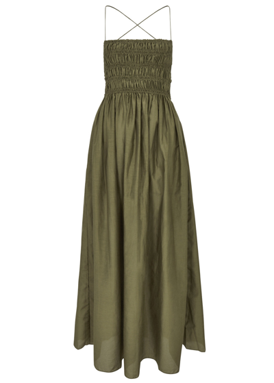 Matteau Green Shirred Maxi Dress In Olive
