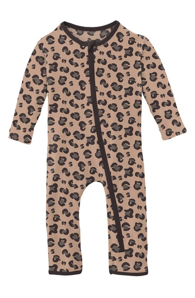 Kickee Pants Babies' Leopard Print Long Sleeve Zip Romper In Suede Cheetah Print