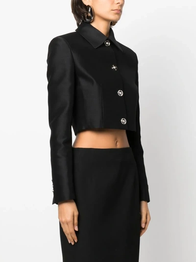 Versace Women Informal Sculptural Wool Silk Jacket In 1b000 Black
