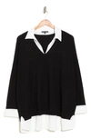 Adrianna Papell Twofer Pullover Sweater In Black/ Ivory