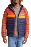 Cotopaxi Fuego Water Resistant 800 Fill Power Down Hooded Jacket In Spice/ Maritime