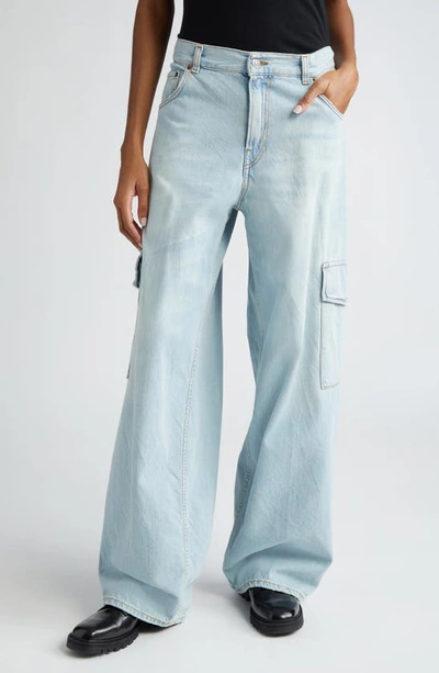 Haikure Bethany Wide Leg Cargo Jeans In White-blue