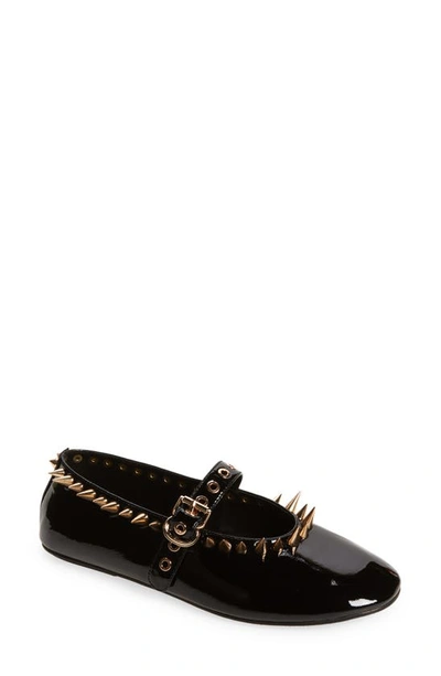 Jeffrey Campbell Dancer Spike Mary Jane Flat In Black Crinkle Patent Gold