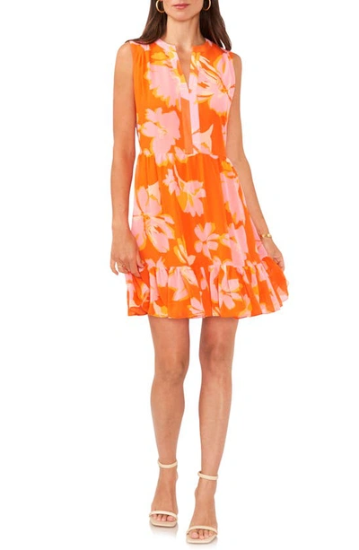 Vince Camuto Floral Ruffle Sleeveless Shift Dress In Orange Multi