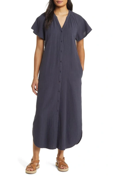 Caslon Double Cotton Gauze Vacation Shirtdress In Navy Charcoal
