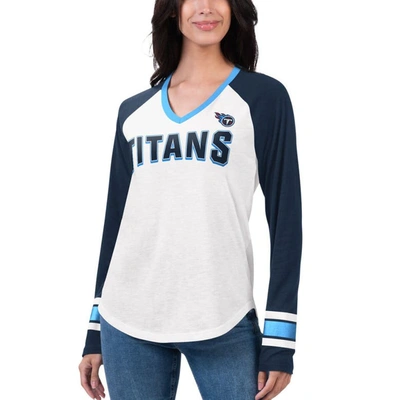 G-iii 4her By Carl Banks White/navy Tennessee Titans Top Team Raglan V-neck Long Sleeve T-shirt