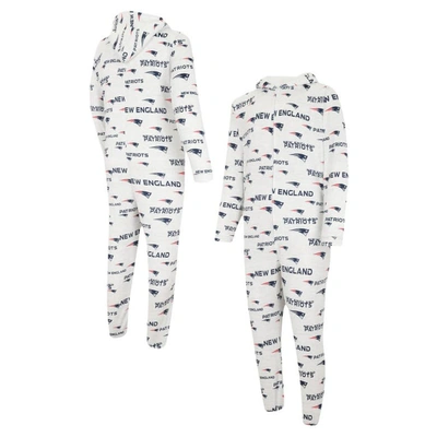 Concepts Sport White New England Patriots Allover Print Docket Union Full-zip Hooded Pajama Suit