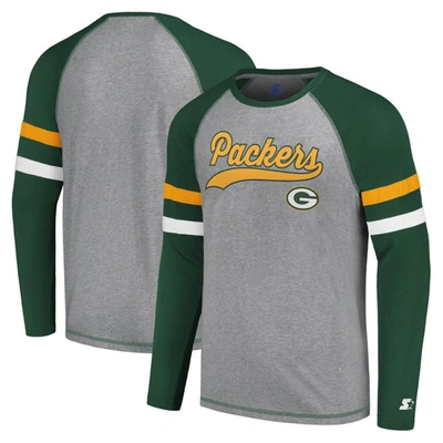 Starter Men's  Gray, Green Green Bay Packers Kickoff Raglan Long Sleeve T-shirt In Gray,green