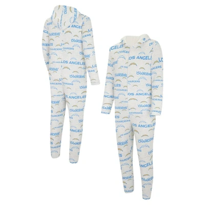 Concepts Sport White Los Angeles Chargers Allover Print Docket Union Full-zip Hooded Pajama Suit