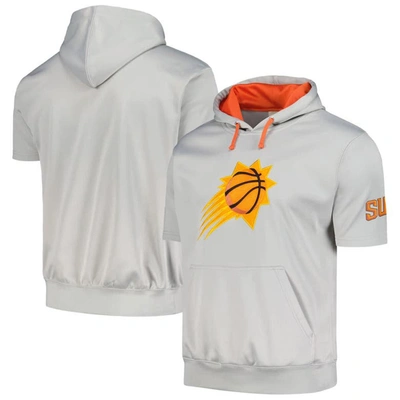 Fanatics Branded Silver/orange Phoenix Suns Short Sleeve Pullover Hoodie In Silver,orange