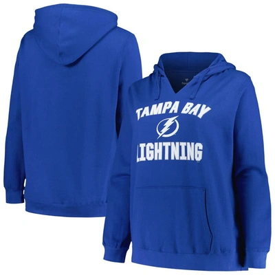 Profile Blue Tampa Bay Lightning Plus Size Arch Over Logo Pullover Hoodie