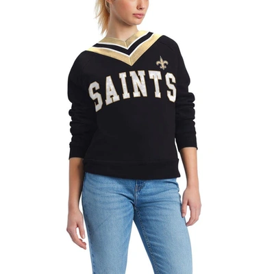 Tommy Hilfiger Black New Orleans Saints Heidi V-neck Pullover Sweatshirt