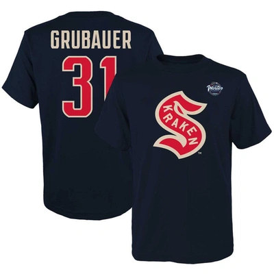 Outerstuff Kids' Big Boys Philipp Grubauer Deep Sea Blue Seattle Kraken 2024 Nhl Winter Classic Name And Number T-shi