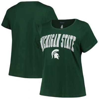 Profile Green Michigan State Spartans Plus Size Arch Over Logo Scoop Neck T-shirt