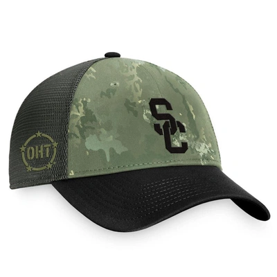 Top Of The World Hunter Green/gray Usc Trojans Oht Military Appreciation Unit Trucker Adjustable Hat In Hunter Green,gray