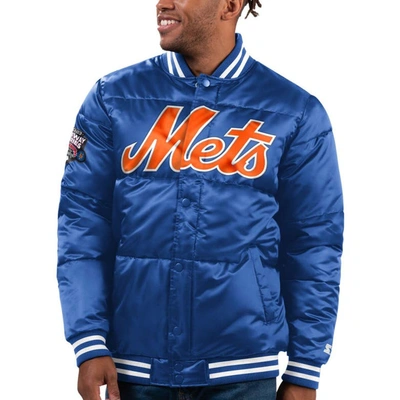 Starter Royal New York Mets Bronx Satin Full-snap Bomber Jacket