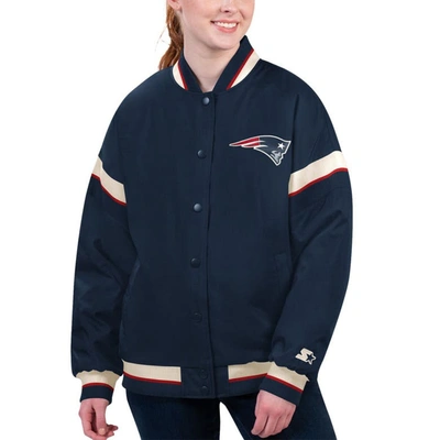 Starter Navy New England Patriots Tournament Full-snap Varsity Jacket
