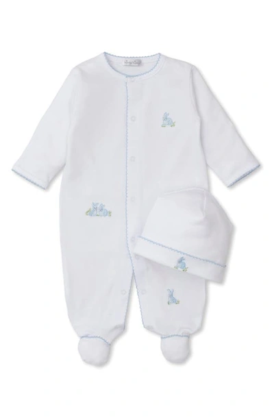 Kissy Kissy Babies' Bunny Embroidered Pima Cotton Footie & Hat Set In White/ Lt Blue