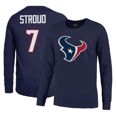 Majestic Men's  Threads C.j. Stroud Navy Houston Texans Name And Number Long Sleeve T-shirt