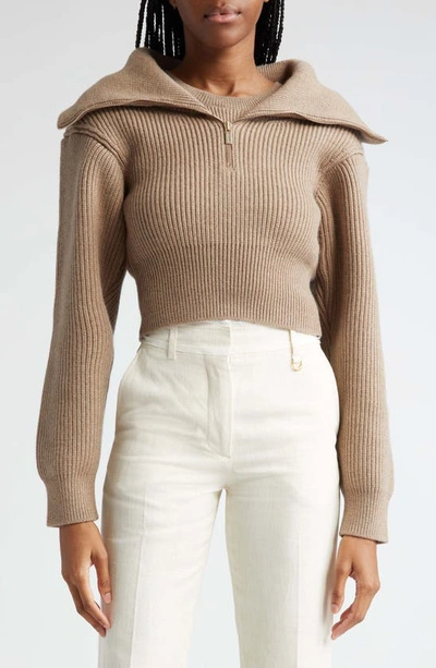 Jacquemus Risoul Merino Wool Layered Crop Sweater In Light Beige