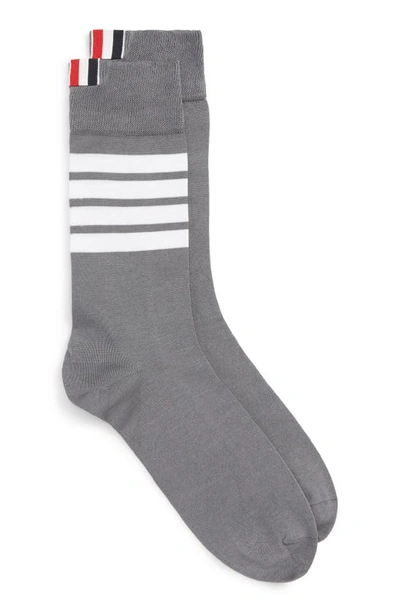 Thom Browne Stripe Crew Socks In Medium Grey