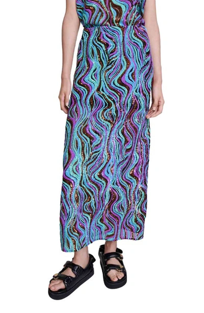 Maje Jemilio Sequin Maxi Skirt In Multicolor