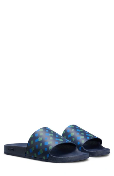 Hugo Boss Bay Slide Sandal In Open Blue