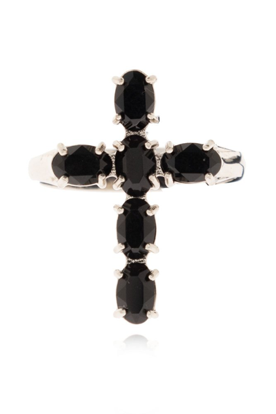 Dolce & Gabbana Crystal-embellished Cross Ring In Black