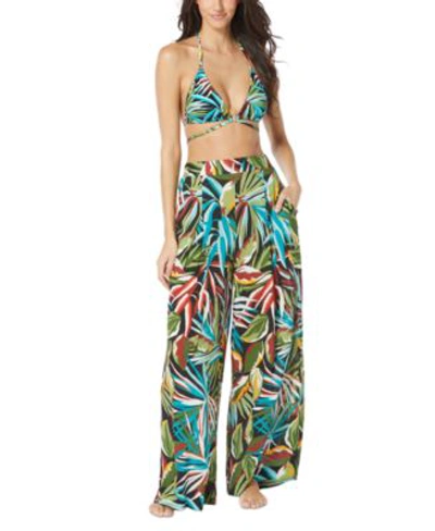 Vince Camuto Womens Printed Ring Strappy Bikini Top Wide Leg Cover Up Pants In Multi