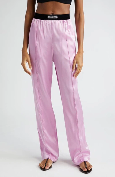 Tom Ford Stretch Silk Satin Pyjama Trousers In Purple