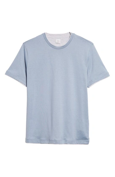 Eleventy Cotton Crewneck T-shirt In Baby Blue And Light Gray