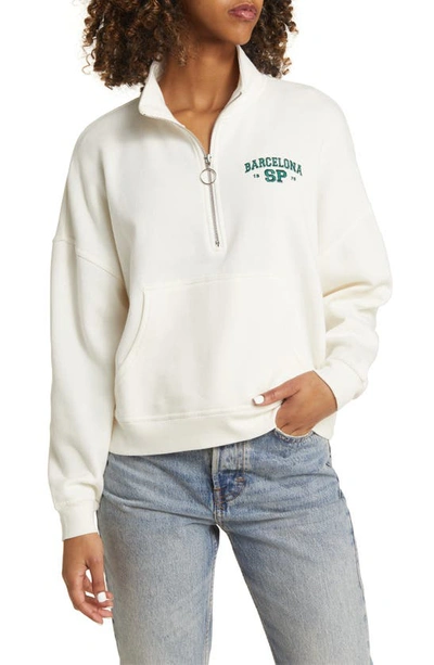 Vinyl Icons Embroidered Barcelona Half Zip Pullover In Marshmallow